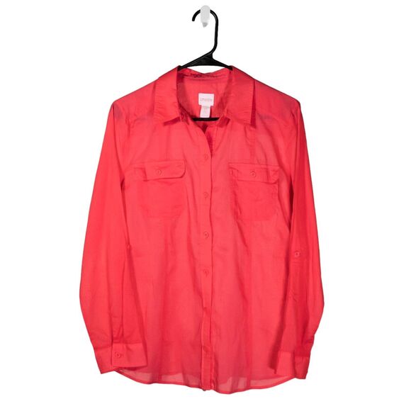 Chico's Women's Shirt Button Up Orange Long Sleeve Blouse Top Size 0 US S/4 NWT - Picture 1 of 10